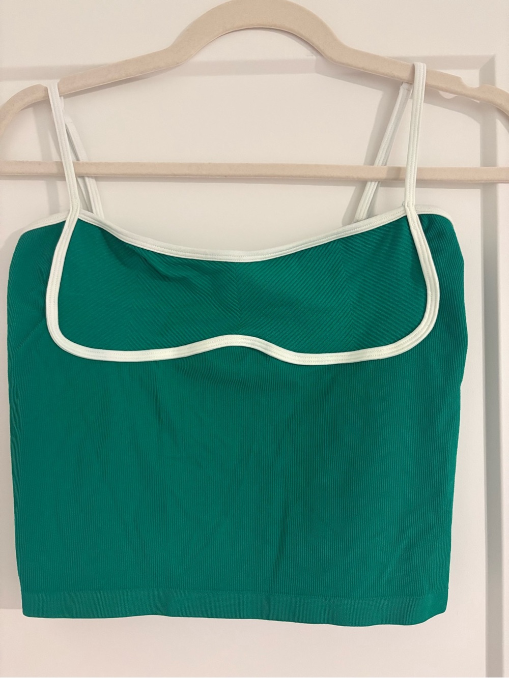 Anthropologie Green Contrast-Trim Spaghetti Strap Tank Top